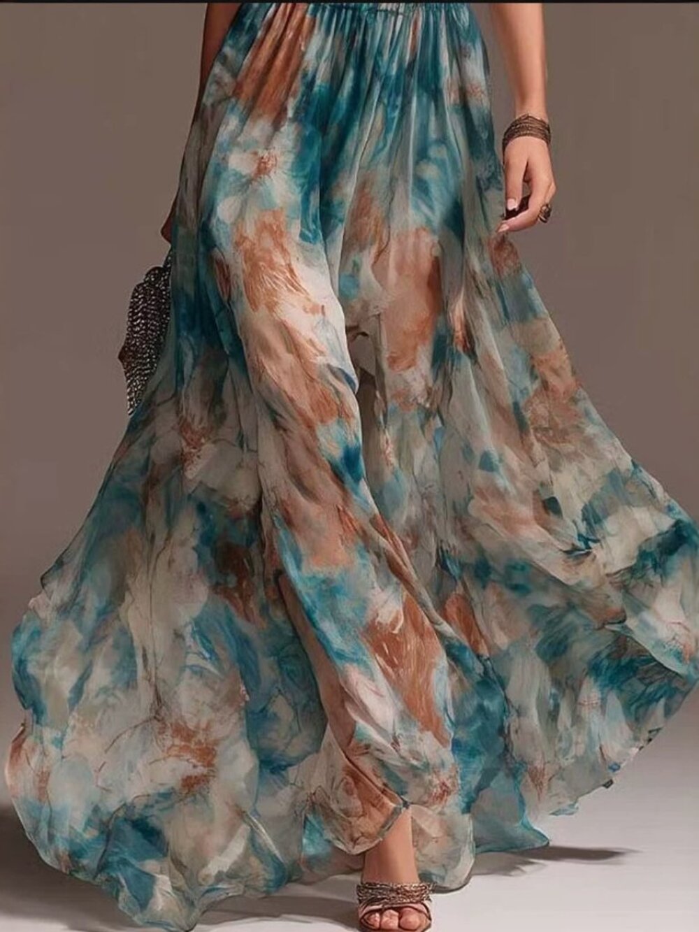 Green Cosmic Floral Halter Neck Maxi Dress โ Backless A-Line Summer Dress - Picture 3 of 6